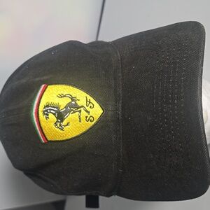 Ferrari Black With  Embroidered Logo Adjustable Backing Men's